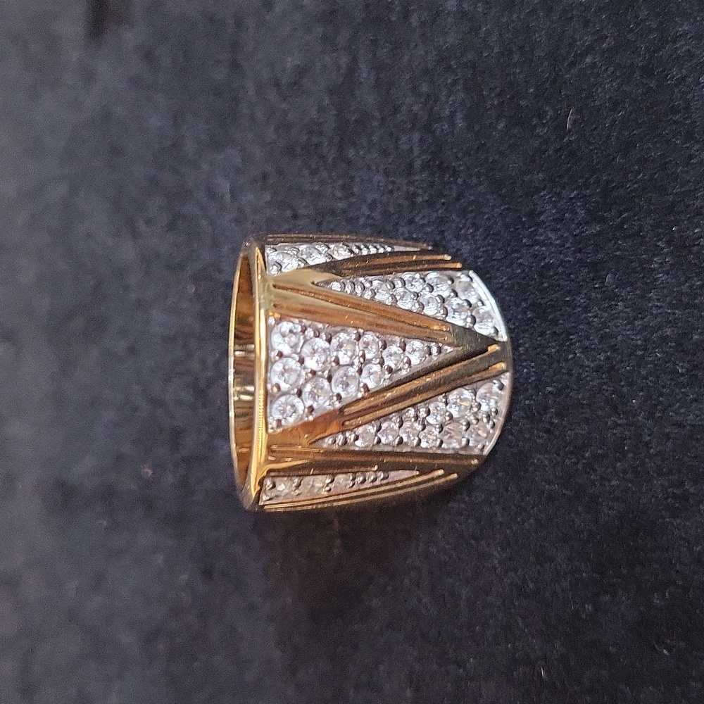 Beautiful 925 Vermeil 10k Gold Over Sterling Silver CZ Cocktail/Cigar Band Ring